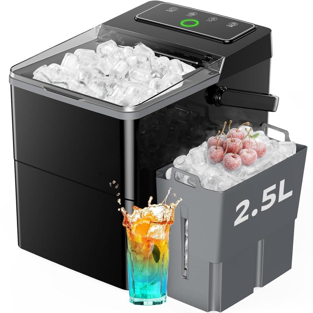 imageSilonn Countertop Ice Maker with Expanding Ice Basket 9 Cubes in 6 Mins 25L Ice Basket SelfCleaning Ice Maker with LED Touch Control 2 Bullet Ice Sizes for Home Kitchen OfficeBlackIM40