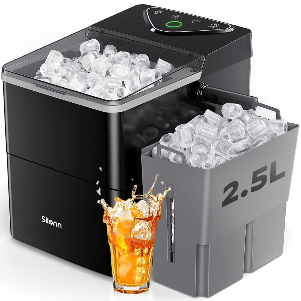 imageSilonn Countertop Ice Maker with Expanding Ice Basket 9 Cubes in 6 Mins 25L Ice Basket SelfCleaning Ice Maker with LED Touch Control 2 Bullet Ice Sizes for Home Kitchen OfficeBlack