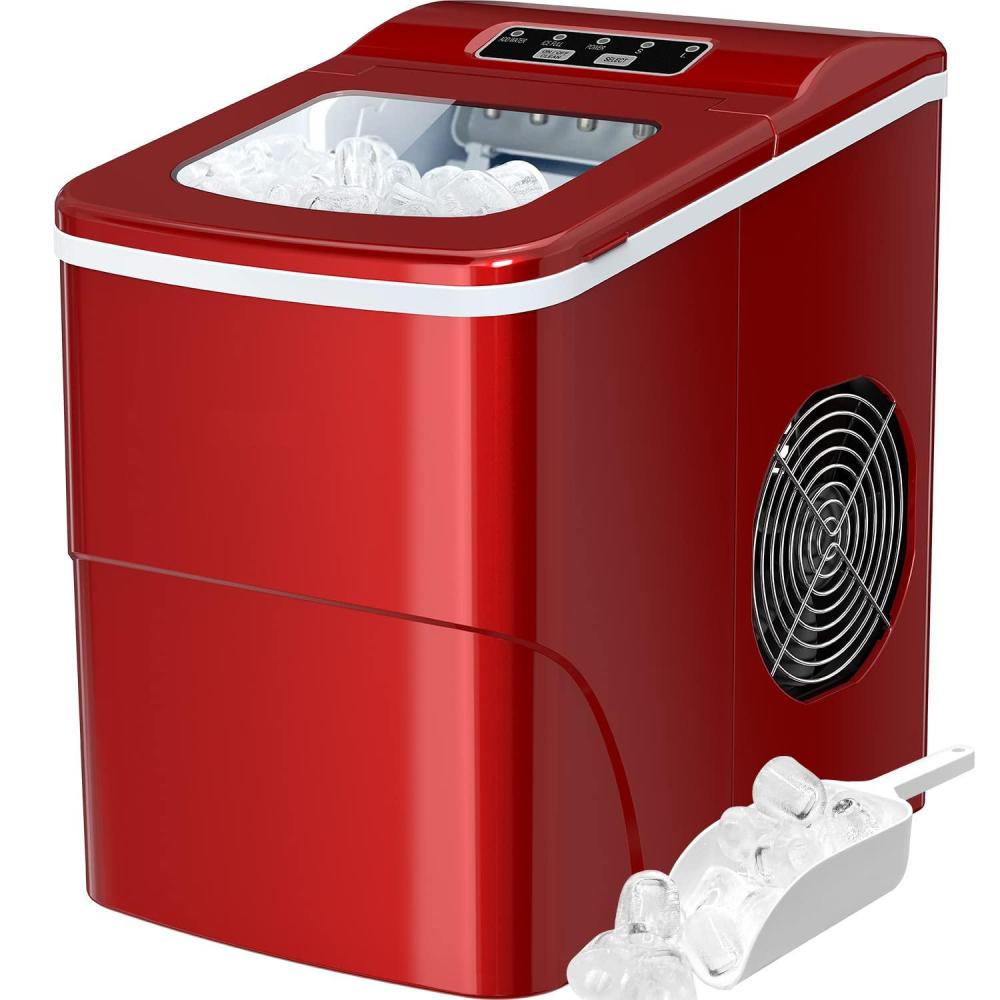 imageSilonn Ice Maker Countertop Portable Ice Machine with Carry Handle SelfCleaning Ice Makers with Basket and Scoop 9 Cubes in 6 Mins 26 lbs per Day Ideal for Home Kitchen Camping RVRed