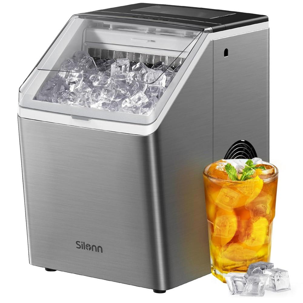 imageSilonn Ice Makers Countertop 44lbs Per Day 2 Ways to Add Water Auto SelfCleaning Stainless Steel Ice Machine for Home Office Bar PartyStainless Steel