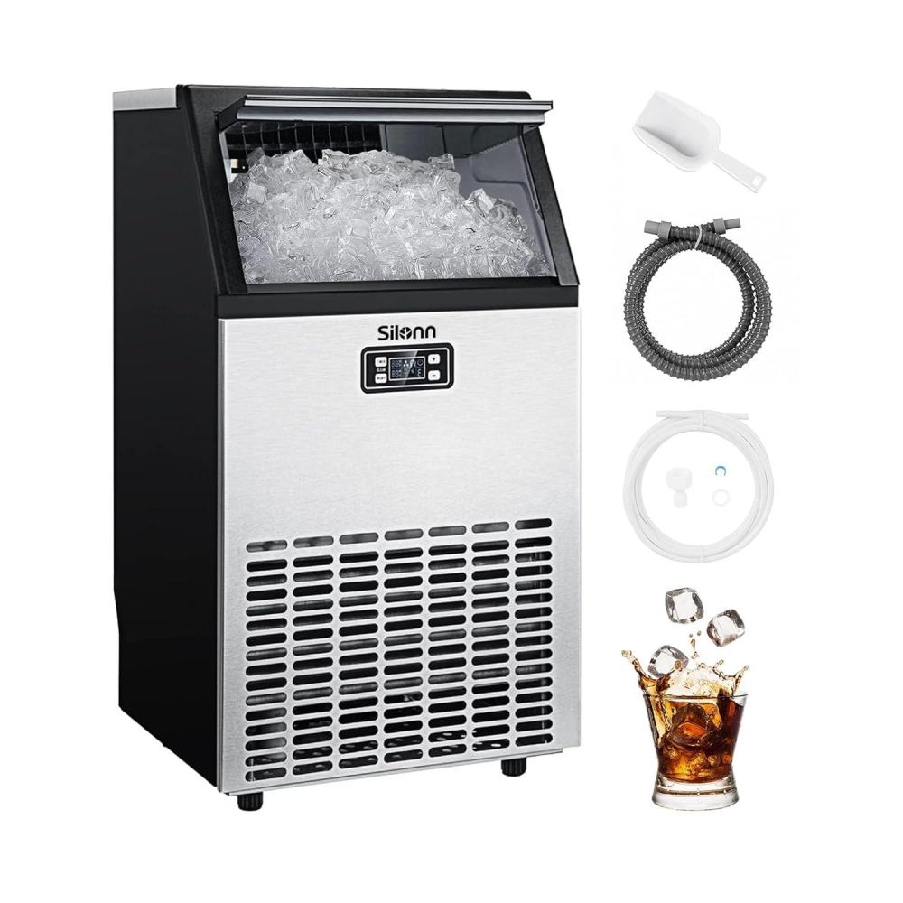 imageSilonn Ice Makers Countertop 44lbs Per Day 2 Ways to Add Water Auto SelfCleaning Stainless Steel Ice Machine for Home Office Bar PartyStainless Steel100lbs