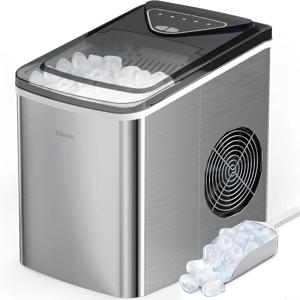 imageSilonn Nugget Ice Maker Countertop Pebble Ice Maker with Soft Chewable Ice OneClick Operation Ice Machine with SelfCleaning 33lbs24H for HomeKitchenOfficeStainless Steel