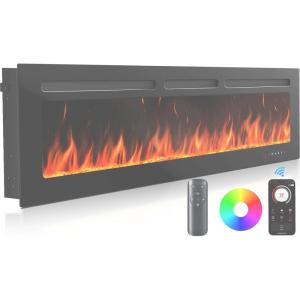 imageSilonn 60Smart Electric Fireplace Heater with App ampamp Remote Control 5300 BTU Heat Output UltraSlim WallMounted or Recessed Electric Fireplace Inserts with Timer 20 Flame ColorsWiFi EnabledBlack