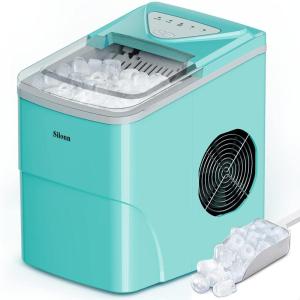 imageSilonn Ice Maker Countertop 9 Cubes Ready in 6 Mins 26lbs in 24Hrs SelfCleaning Ice Machine with Ice Scoop and Basket 2 Sizes of Bullet Ice for Home Kitchen Office Bar PartyGreen
