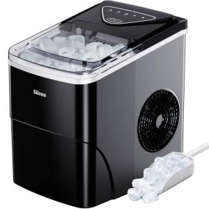 imageSilonn Ice Maker Countertop 9 Cubes Ready in 6 Mins 26lbs in 24Hrs SelfCleaning Ice Machine with Ice Scoop and Basket 2 Sizes of Bullet Ice for Home Kitchen Office Bar PartyBlack