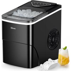 imageSilonn Ice Maker Countertop 9 Cubes Ready in 6 Mins 26lbs in 24Hrs SelfCleaning Ice Machine with Ice Scoop and Basket 2 Sizes of Bullet Ice for Home Kitchen Office Bar PartyBlacktransparent