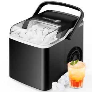 imageSilonn Ice Maker Countertop 9 Cubes Ready in 6 Mins 26lbs in 24Hrs SelfCleaning Ice Machine with Ice Scoop and Basket 2 Sizes of Bullet Ice for Home Kitchen Office Bar PartyDark Black