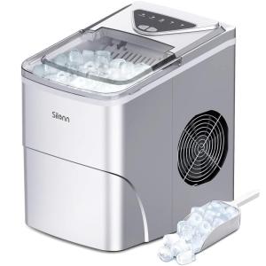 imageSilonn Ice Maker Countertop 9 Cubes Ready in 6 Mins 26lbs in 24Hrs SelfCleaning Ice Machine with Ice Scoop and Basket 2 Sizes of Bullet Ice for Home Kitchen Office Bar PartySilver