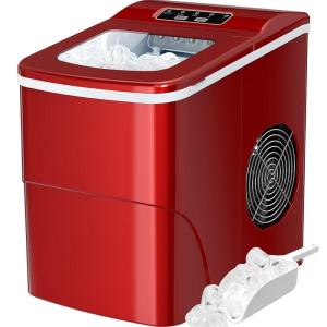 imageSilonn Ice Maker Countertop Portable Ice Machine with Carry Handle SelfCleaning Ice Makers with Basket and Scoop 9 Cubes in 6 Mins 26 lbs per Day Ideal for Home Kitchen Camping RVRed