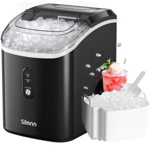 imageSilonn Ice Makers Countertop 9 Cubes Ready in 6 Mins 26lbs in 24Hrs SelfCleaning Ice Machine with Ice Scoop and Basket 2 Sizes of Bullet Ice for Home Kitchen Office PartyBlacktransparent