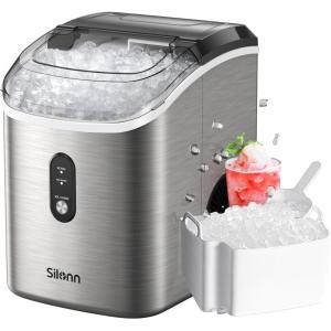 imageSilonn Nugget Ice Maker Countertop Pebble Ice Maker with Soft Chewable Ice OneClick Operation Ice Machine with SelfCleaning 33lbs24H for HomeKitchenOfficeStainless Steel17T