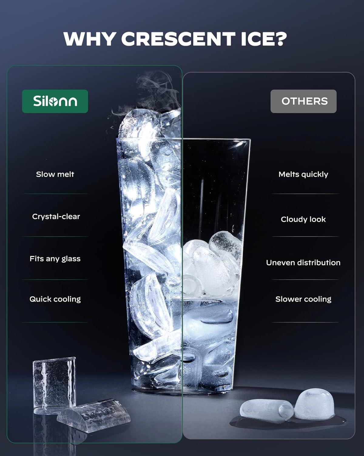 imageSilonn Crescent Ice Maker Countertop Slow Melting ampamp CrystalClear Ice SelfCleaning Ice Machine with Adjustable Ice Thickness ampamp Timer Function 16 Pcs in 15 Mins 2000 Pcs per Day