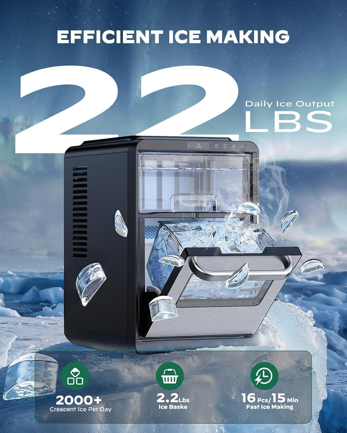 imageSilonn Crescent Ice Maker Countertop Slow Melting ampamp CrystalClear Ice SelfCleaning Ice Machine with Adjustable Ice Thickness ampamp Timer Function 16 Pcs in 15 Mins 2000 Pcs per Day