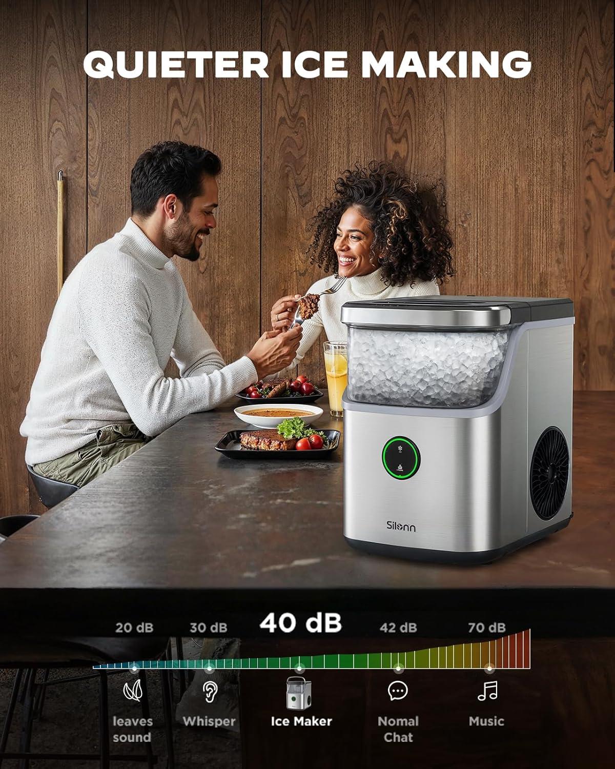 imageSilonn Nugget Ice Maker Countertop Ice Basket with Handle Quiet Operation ampamp Self Cleaning Ice Machine Chewable Ice 33 lbs24H Portable Pellet Ice Maker with Scoop for Home Kitchen and Office