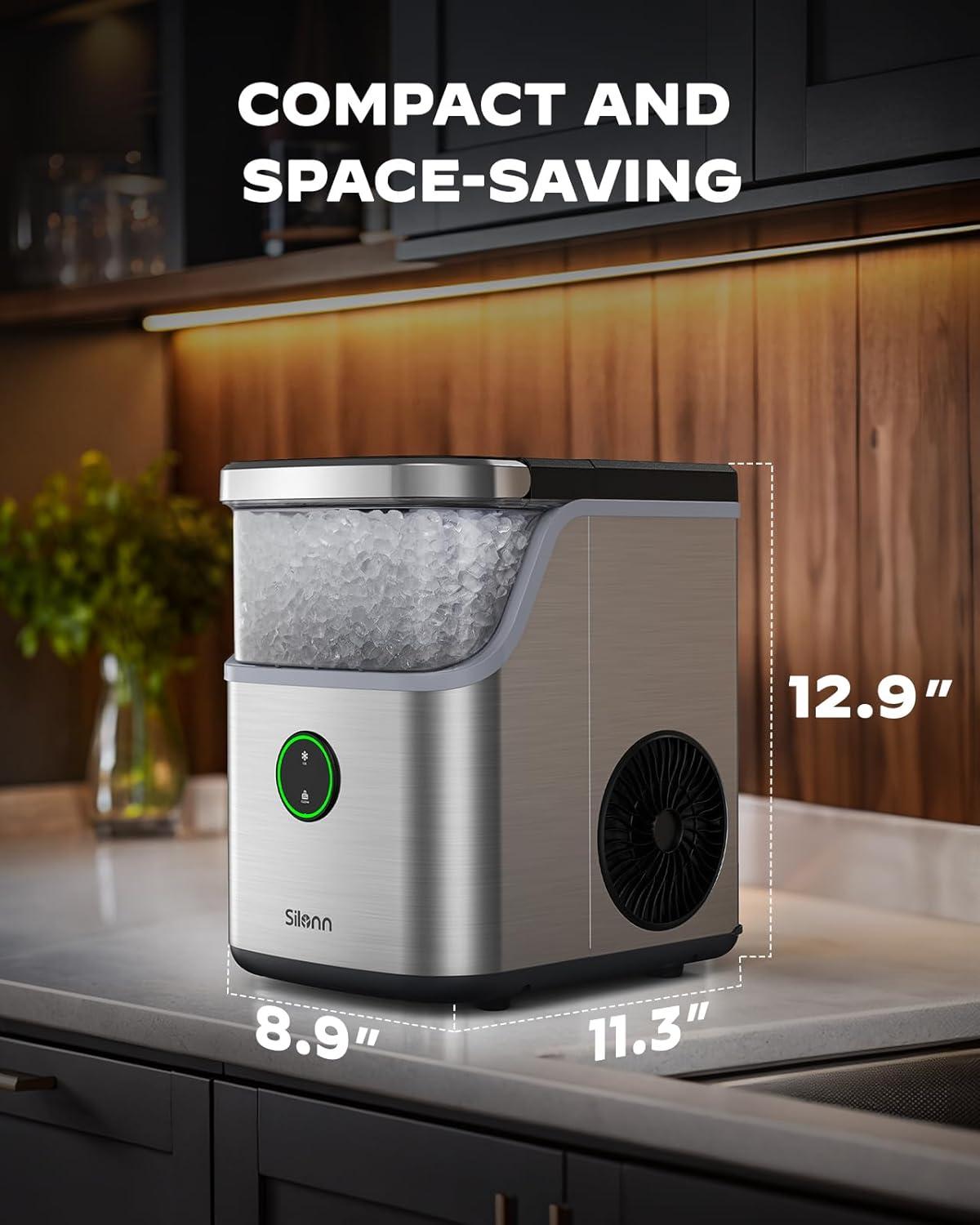 imageSilonn Nugget Ice Maker Countertop Ice Basket with Handle Quiet Operation ampamp Self Cleaning Ice Machine Chewable Ice 33 lbs24H Portable Pellet Ice Maker with Scoop for Home Kitchen and Office