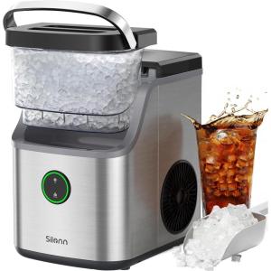 imageSilonn Nugget Ice Maker Countertop Ice Basket with Handle Quiet Operation ampamp Self Cleaning Ice Machine Chewable Ice 33 lbs24H Portable Pellet Ice Maker with Scoop for Home Kitchen and Office