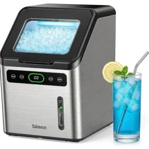 imageSilonn Nugget Ice Maker Countertop Chewable Pellet Ice Machine with SelfCleaning Portable Pebble Ice Maker with Ice Scoop for Home Kitchen amp Office GreenChrome Stainless Steel