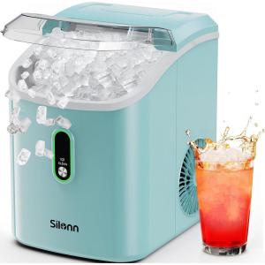 imageSilonn Nugget Ice Maker Countertop Chewable Pellet Ice Machine with SelfCleaning Portable Pebble Ice Maker with Ice Scoop for Home Kitchen amp Office GreenCyan