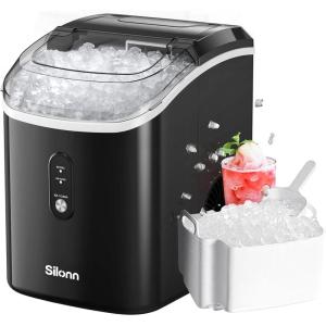 imageSilonn Nugget Ice Maker Countertop Chewable Pellet Ice Machine with SelfCleaning Portable Pebble Ice Maker with Ice Scoop for Home Kitchen amp Office GreenBlacktransparent
